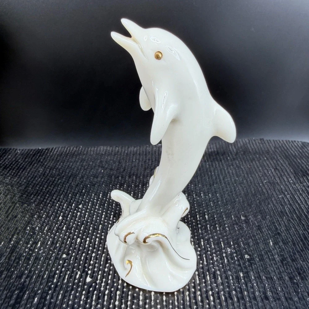 Lenox Ivory China Dolphin Figurine Gold Trim Nautical Ocean Marine Life‎ 4 Inch